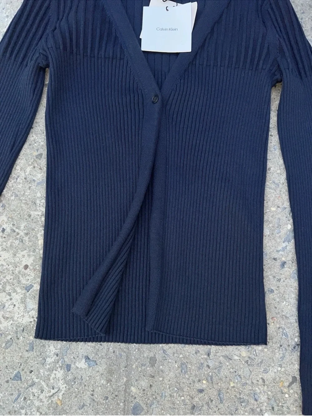 Calvin Klein LS Cardi W Tank Rib Set Sweater Dark Sapphire S|P SAMPLE Rare - Picture 2 of 9